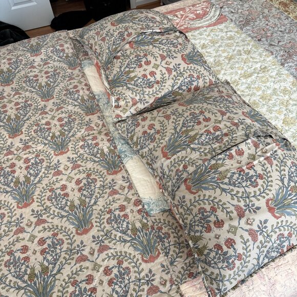 POTTERY BARN Stella Kalamkari Reversible Queen Patchwork Quilt & Shams VERY RARE - Picture 10 of 13